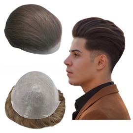 PU Skin Toupee For Men Hair Pieces 10x8" Toupee Human Hair Replacement System for Men 0.04mm Think Skin Hair Prosthesis Hair Patch Units Implant (#2 Dark Brown)
