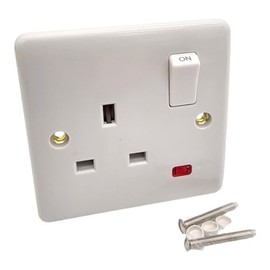 Single Gang Wall Socket, White, 13A Type-G DP Switch for Home and Office Use. Neon Indicator