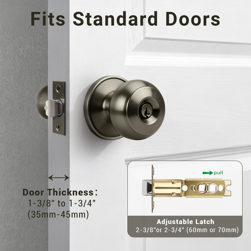 KNOBWELL 2 Pack Door Knob with Lock and Key (Keyed