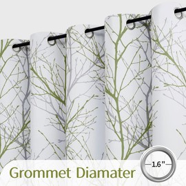 FMFUNCTEX 100% Blackout Patio Sliding Glass Door Curtains 84 Inch Long for Bedroom, Green Grey on White Tree Branch Patterned Drapes for Living Room Divider, Extra Wide Thermal Insulated Panels