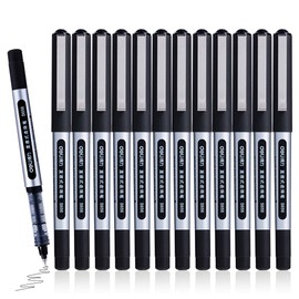 Liquid Ink Rollerball Pens, 12 Pack 0.5mm Stick Ballpoint Black Gel Pens for Adult Writing Note Taking School & Office Supplies