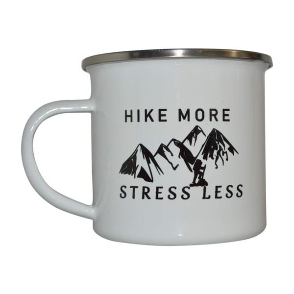 Rogue River Tactical Funny Camp Mug Enamel Camping Coffee Cup Gift Hike More Stress Less Camping Gear