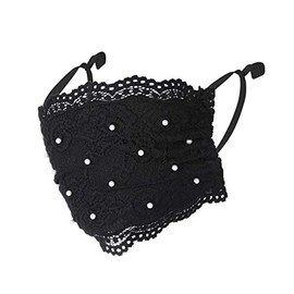 Western F.a.s.h.i.o.n Fashion Cloth Face Mask (Black Lace & Pearls)