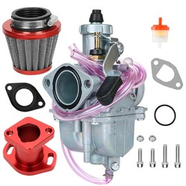 212cc Carburetor VM22 Racing 26mm JXMOTO Performance Mainfold CNC Intake Inlet Pipe Air Filter for Mikuni Predator 196cc KT196 GX160 GX200 CT200U Engine Mini Bike Go Kart Honda Clone Motor (Red)