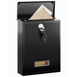 LAND·VOI Locking Wall-Mount Mailbox for Outside, with 4 Keys, Galvanized Steel Rustproof Metal Postbox, 3.1" Dx7.5 Wx10.8 H, Includes 3 Sets of Mailbox Numbers, Nameplate, AMB32B