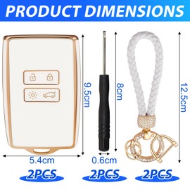 2 STK Autoschlüssel Hülle kompatibel mit Renault 4-Tasten Arkana Clio Koleos Megane Duster Kadjar Talisman Captur Espace 4 Tasten Auto Schlüssel mit Schlüsselanhänger TPU Schlüsselhülle(Weiß)