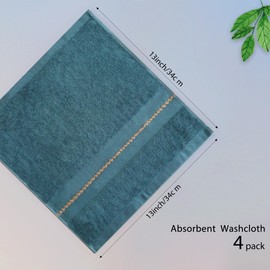 SERISIMPLE Premium Viscose Bamboo Washcloth Set - Pack of 4, 13x13 in Soft and Absorbent, Durable and Comfortable, Suitable for Body & Face, Baby and Adults (Blue)