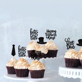 Keaziu 35 piezas de decoración para magdalenas del Día del Padre con texto en inglés "Best Dad Ever", decoración de tartas, suministros de fiesta para el día del padre, decoración de cupcakes, color negro