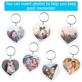 Photo Keyrings, 35 Pieces Heart Shaped Acrylic Blank Photo Keyrings,Double Sided Blank Keyrings for Crafts, Acrylic Clear Photo Key Rings with Split Ring