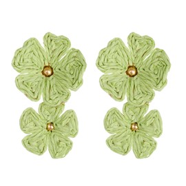 RUOFFETA Raffia Flower Earrings, Raffia Straw Wrapped Flower Drop Dangle Earrings Summer Tropical Beach Jewelry(Green B)