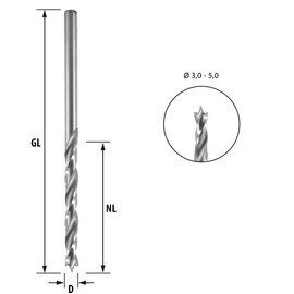 ENT DURADRILL HSS-G Premium Wood Drill in 5 pcs bundle with Ø 4 mm, Spiral Drill Working Lenght 40 mm and Total Length 74 mm with Centering Tip and Shoulder Cutter