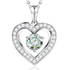 lulupanda Full Moissanite Heart Necklace - No CZ! 2ct Vibrant Birthstone & 30 White Gems | 12 Month Gifts for Wife, Mom, Her | Anniversary, Valentine's Day, Mother's Day Jewelry