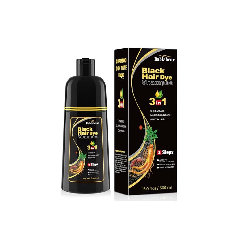 Black Hair Dye Shampoo Tinte Cubrir Canas Hombres Mujeres Cobertura