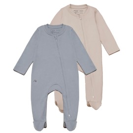 Sproot Baby - Unisex Long Sleepsuit - Pack of 2 - Ocean and Sand - Crafted from 100% Organic GOTS Cotton - with Two-Way Zip and Mittens (0-3 Months)