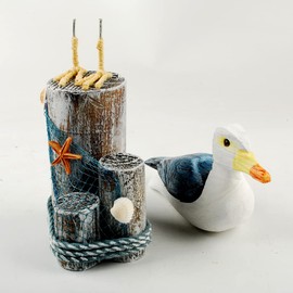 YOUUGIOR Coastal Ocean Decor Wooden Standing Seagull Figurine Bird Statue Home Decoration(Small)