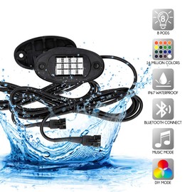 8 Pods Kit de Luces LED de Neón, Luz RGB Rock Light, Luz Decorativa Impermeable para el Coche con Control Remoto y Controlador Bluetooth, Adecuado para Vehículos Todo Terreno ,
