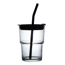 OUDASPV 15oz/450ml Glass Cups with Lids and Straws, Leak-Proof Thick Wall Tumbler Water Glass, Reusable Iced Coffee Cups for Cold & Hot Drinks, Coffee, Tea, Shake (Grey)