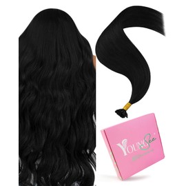 YoungSee U Tip Hair Extensions Black Utip Hair Extensions Human Hair Jet Black 18In Soft Hair 50s/50g Easy to Wear