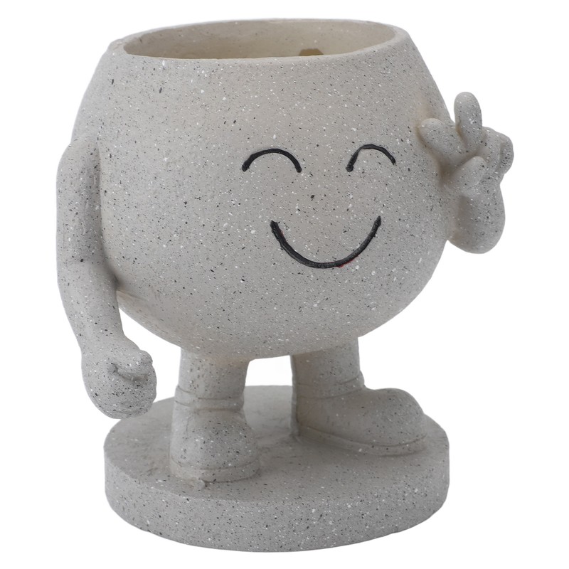 Flower Pot Cute Smile Standing Succulent Flowerpot Fadeless Resin Plant