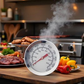 1pc Silver BBQ Thermometer Outdoor Barbecue Smoker Grill Stainless Steel Barbecue BBQ Gauges for Charbroil Smoker Thermometer Measurement Instrument Explosionproof Glass Cooking Tools and Accessories