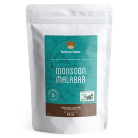Indian Monsoon Malabar Strong Aged Coffee Beans 227g - Dark Roast - Strength 5 - Brown Bear India Coffee - For All Coffee Machines - Donation to Free The Bears