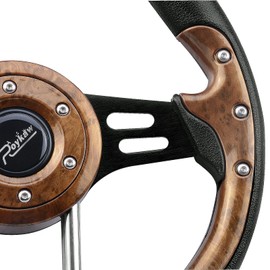 Roykaw Golf Cart Steering Wheel Compatible with Yamaha EZGO Club Car (Wood Grain Black Spokes)