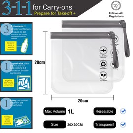 Clear Travel Toiletry Bag - Airport Security Liquid Bags, Airport Liquid Bag, 20x20cm, TSA Approved, Travel Accessories, Makeup Bags, Holiday Essentials, Luggage for Men, 4pcs Black/Gray, travel bag