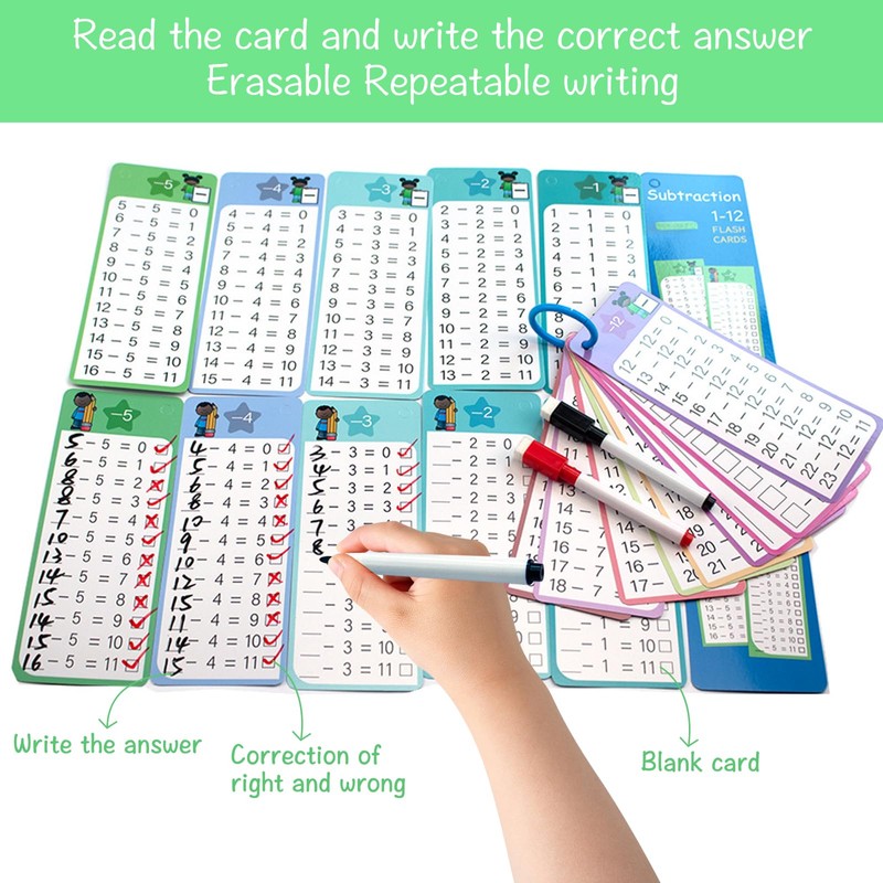 70pcs Times Tables Flash Cards, 1-12 Addition Subtraction Multiplication and
