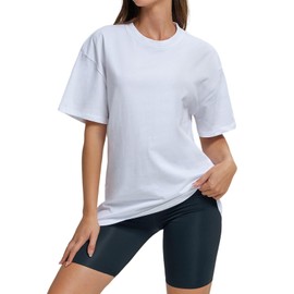 TUTQI Women Oversized T Shirts Summer Casual Crewneck Short Sleeve Basic Tops Cotton Loose Fit Clothes(White,XS)