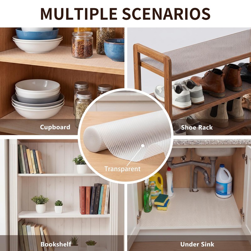 PABUSIOR Cabinet Drawer Liner Clear: Dual-Sided Non-Slip 100%EVA 11" x