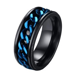 HIJONES Men's 8MM Stainless Steel Chain Spinner Ring Biker (Black Blue, M)