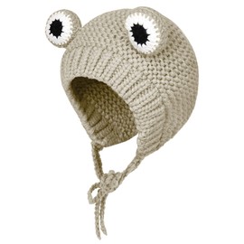 Haoohu Knitted Frog Headband Hat Cute Cartoon Crochet Frog Hat Beanie Hats for Cosplay Photo Props Apricot