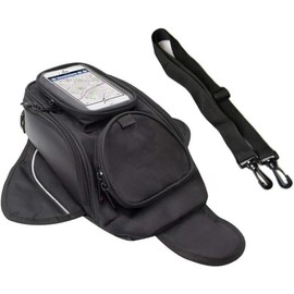 Ansimple Motorcycle Tank Bag, Touring Tank Bag, Magnetic Type, 2WAY Shoulder Bag, Large Capacity, Black, with Drop Prevention Strap, Additional Magnet Included