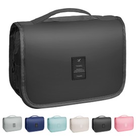 YEMEDA Toiletry Bag Travel Bag with Hanging Hook, Waterproof Capacity Hanging Multifunctional Makeup Bag for Toiletries, Portable Cosmetic Bag Travel Organizer for Women and Men(Black Pure)