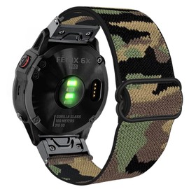 Abanen Nylon Stretchy Fabric Watch Band, Camo Green, Compatible with Garmin Fenix 7X/6X/5X, Enduro, Tactix Delta, Quick Dry Fit 26mm Wristband
