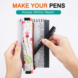 MoKo Pencil Case (2 Pack), PU Leather Pen Pencil Pouch Holder Stationery Zipper Bag with Elastic Strap for Pens, Pencils, Markers, Eraser - Printing & Dark Blue