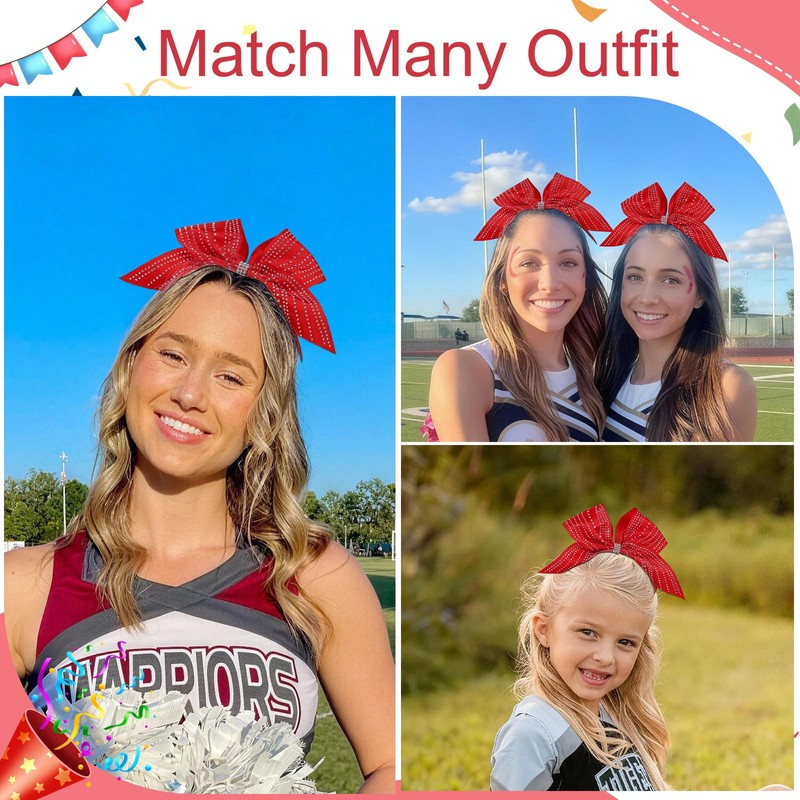 7.5" Red Rhinestones Large Glitter Cheer Hair Bows for Cheerleading