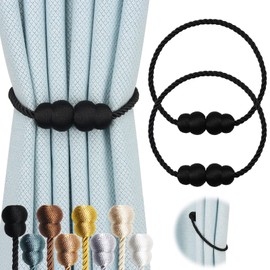 Hangtty Alzapaños magnéticos para cortinas, paquete de 2 alzapaños decorativos de cuerda, elegantes soportes de cortina para cortinas, soportes de tratamiento de ventanas al aire última intervensión, color negro