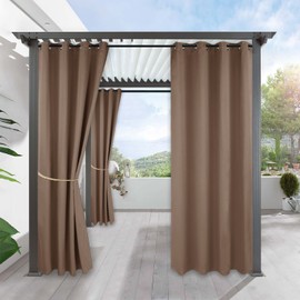 RYB HOME Patio Outdoor Curtains - Waterproof Outdoor Curtains Waterproof Privacy Shade Sun Light Block Insulating Drapes for Balcony Pergola Porch Decor, 1 Panel, W 52 x L 108 inches, Mocha