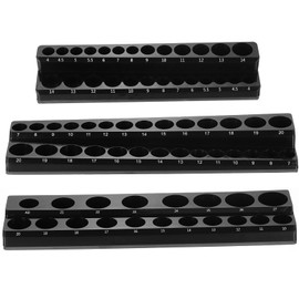 HARFINGTON 3pcs Magnetic Socket Organizer 1/4" 3/8" 1/2" Drive Metric Socket Holder Tray Socket Storage Rack Holds 75 Standard and Deep Size Sockets, Black