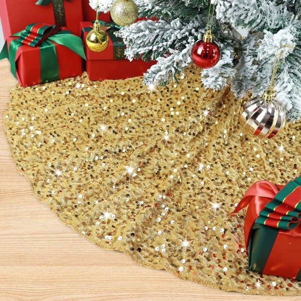 BSHSPX Gold Christmas Tree Skirt 21 Inches Mini Xmas Tree