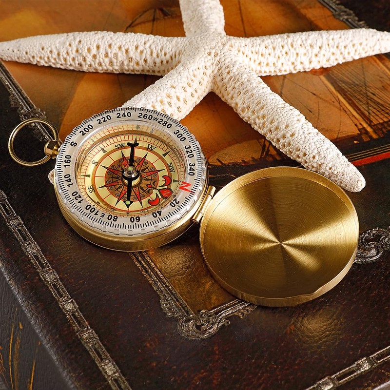 polar-effekt Metal Gold Compass with Engraving - Marching Compass Portable