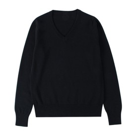 Blostirno Girls V-Neck School Sweater, Uniform, Student, Plain, Cotton, High School Girls, black (black 19-3911tcx), L