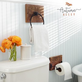 Autumn Alley Rustic Farmhouse Toilet Paper Holder - Farmhouse Bathroom Country Decor - Rustic Bathroom Accessories with Warm Brown Wood & Black Metal - Adds Western Decor Charm