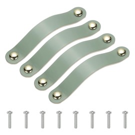 PATIKIL Leather Drawer Pulls, 4 Pcs Leather Handle Double Hole Cabinet Dresser Knob with Screw for Bathroom Kitchen Dresser Cupboard Door, Blue