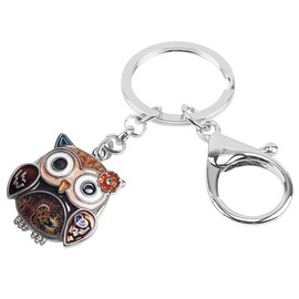 LONYOO Enamel Zinc Alloy Cute Owl Key Chain Anime Bird Jewellery Car Key Wallet Gifts for Women Girls, coffee