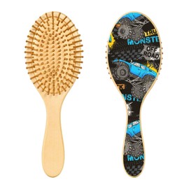CEBUGI Boy Monster Truck Wooden Hair Brushes with Air Cushion-Scalp Massage Blood Circulation for All Hair Types