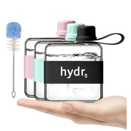 hydr™ v2 Flat Water Bottle For Handbag & Flexible Cleaning Brush | 320ml Tritan BPA Free Slim Travel Water Bottle, small water bottle for handbag (Nero Black)