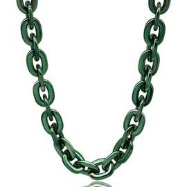 Leashelllinco Hip Hop Rapper Big Fake Gold Chain, Thick Punk Chunky Large Plastic Chain Necklace, Non-Fading Adjustable Chains for Mens and Womens (Dark Green)
