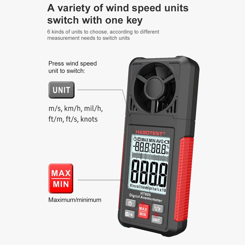 HT605 LCD Digital Anemometer Thermometer Handheld Wind Speed Meter Temperature